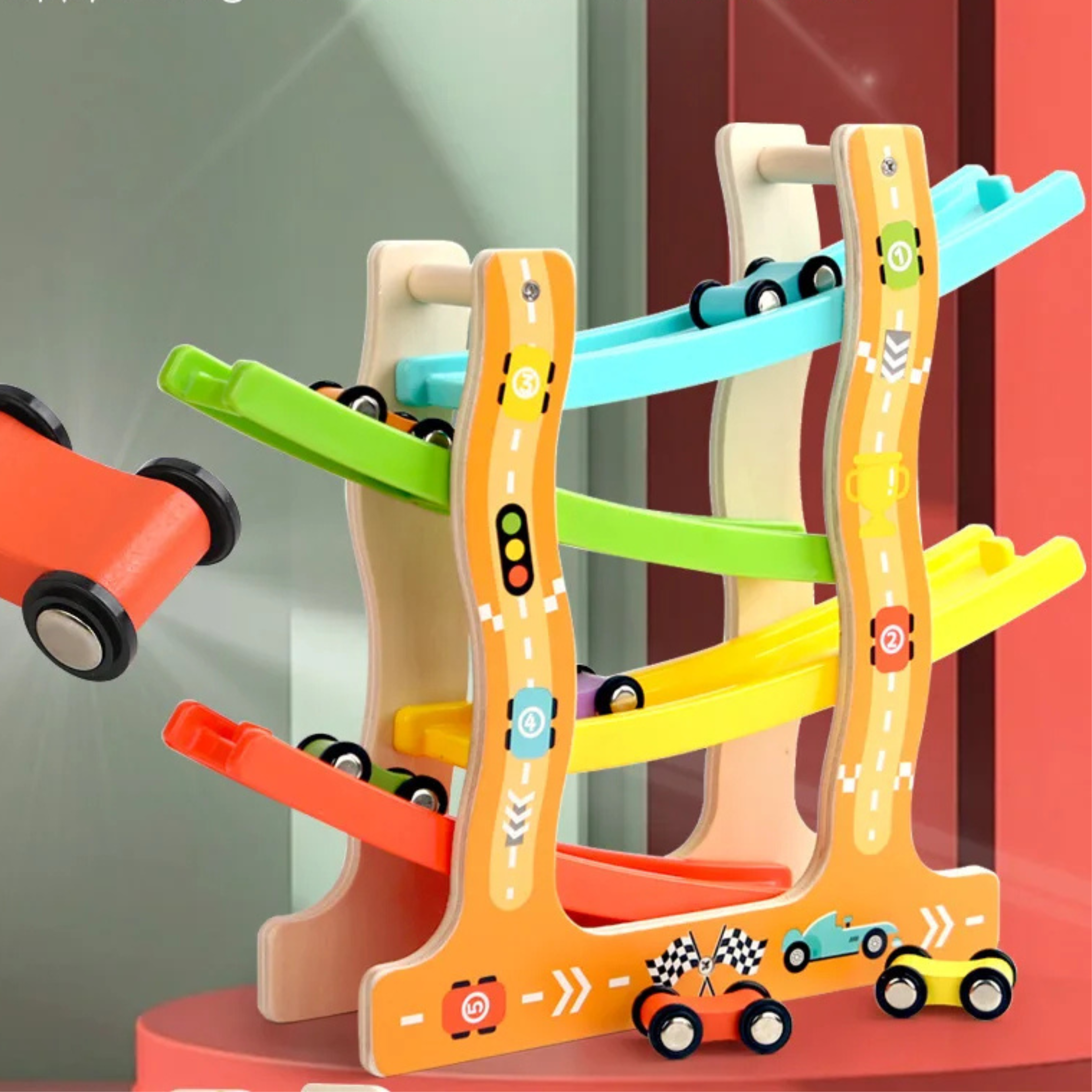 Wooden Traffic Ramp Racer – Montessori Learning Toy for Toddlers
